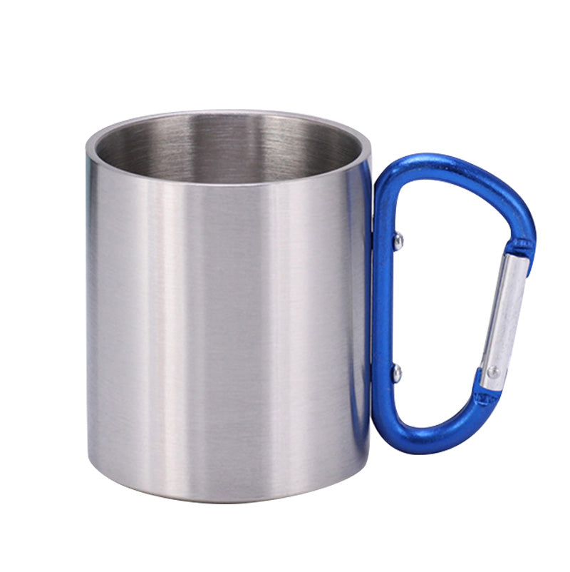 300ml Stainless Steel Travel With Carabiner Color Handle Mug Double wall Insulation