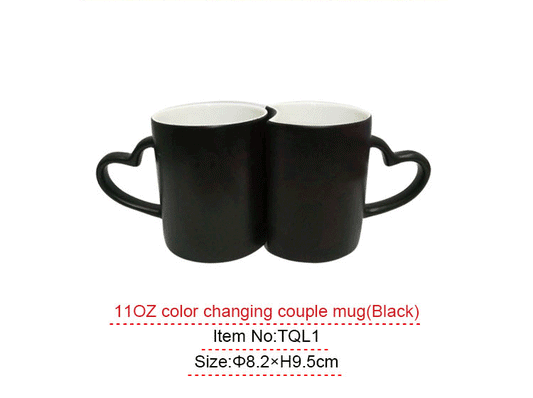 Wholesale Custom  Sublimation Color Changing Mug Heart Handle This pair of lovers