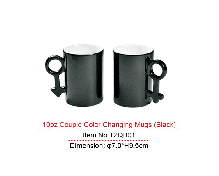 Wholesale Custom  Sublimation Color Changing Mug Heart Handle This pair of lovers