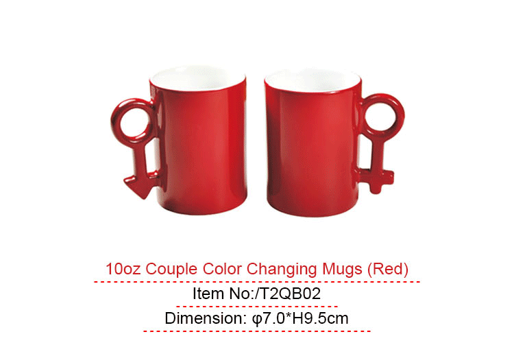 Wholesale Custom  Sublimation Color Changing Mug Heart Handle This pair of lovers