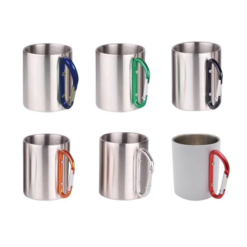 300ml Stainless Steel Travel With Carabiner Color Handle Mug Double wall Insulation