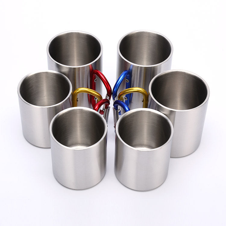 300ml Stainless Steel Travel With Carabiner Color Handle Mug Double wall Insulation