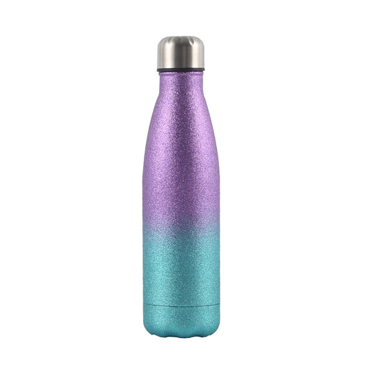 Sublimation Blanks 17oz 500ml Double Wall Silver Glitter Stainless Steel Cola Shaped Sport Water Bottle