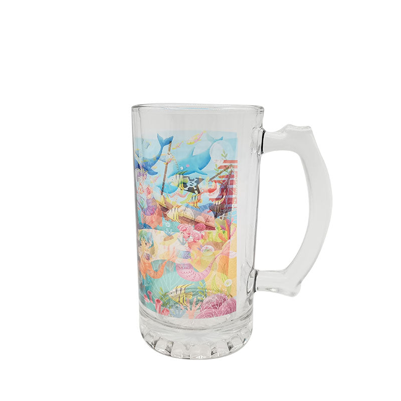 sublimation glass beer mugs 16oz handle frosted glass mug with custom logo