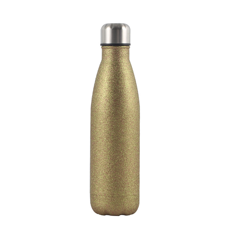 Sublimation Blanks 17oz 500ml Double Wall Silver Glitter Stainless Steel Cola Shaped Sport Water Bottle