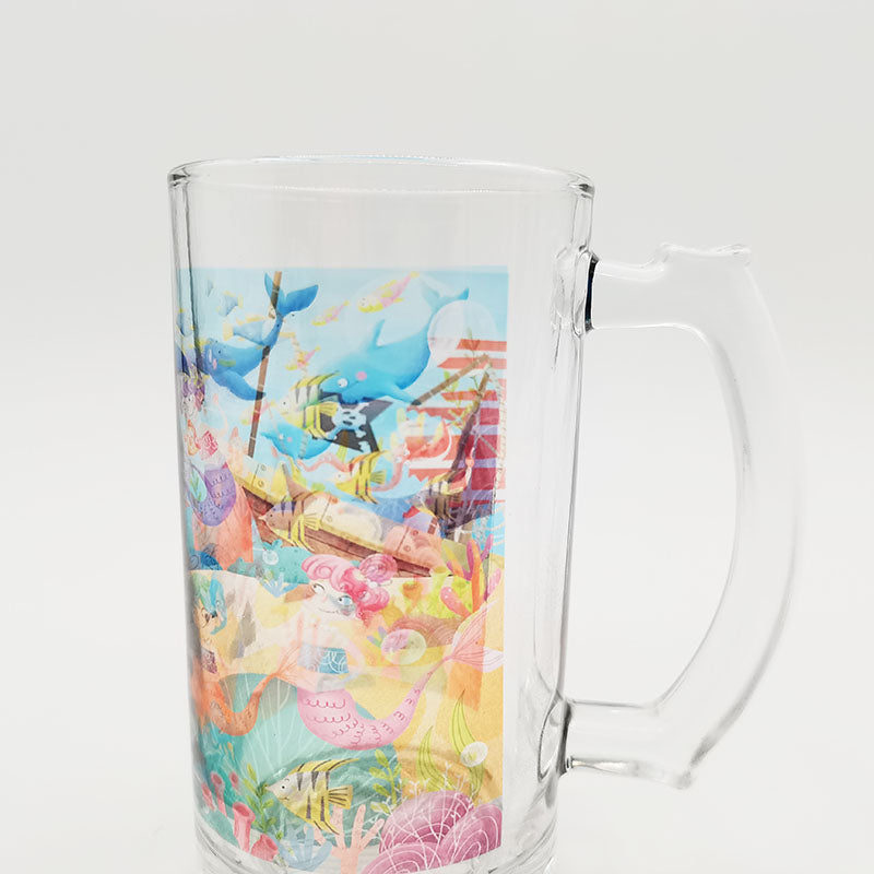 sublimation glass beer mugs 16oz handle frosted glass mug with custom logo