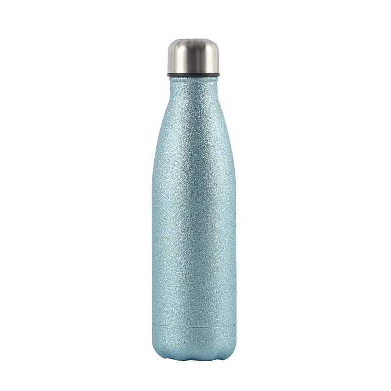 Sublimation Blanks 17oz 500ml Double Wall Silver Glitter Stainless Steel Cola Shaped Sport Water Bottle