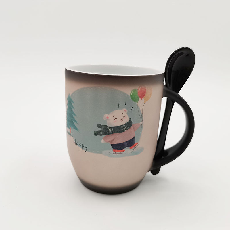 Wholesale Custom 11oz Custom Light Green Sublimation Photo Ceramic Magic Color Changing Spoon Coffee Mug