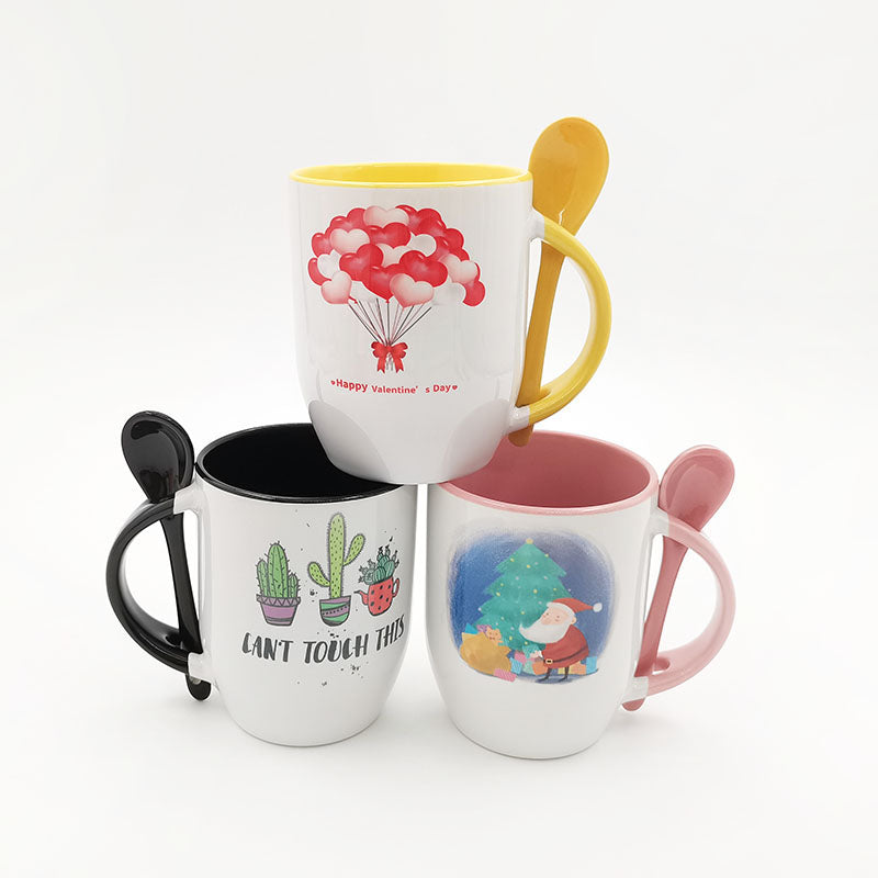 Personalized 11oz Sublimation Ceramic Travel Color Spoon Custom Coffee Mug Cup