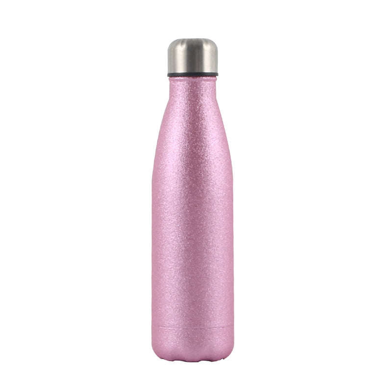 Sublimation Blanks 17oz 500ml Double Wall Silver Glitter Stainless Steel Cola Shaped Sport Water Bottle