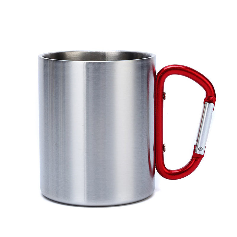 300ml Stainless Steel Travel With Carabiner Color Handle Mug Double wall Insulation