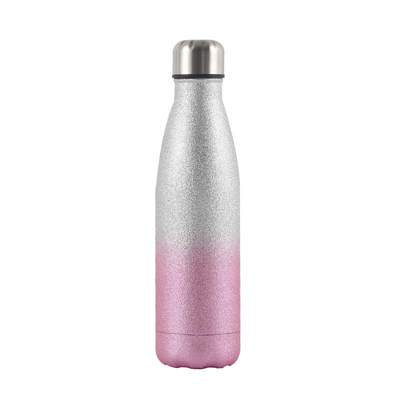 Sublimation Blanks 17oz 500ml Double Wall Silver Glitter Stainless Steel Cola Shaped Sport Water Bottle