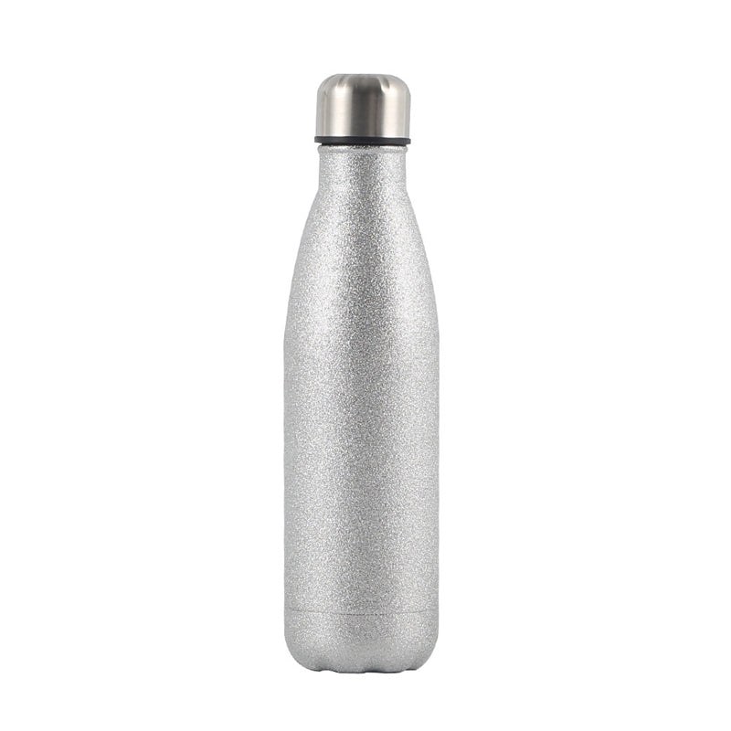 Sublimation Blanks 17oz 500ml Double Wall Silver Glitter Stainless Steel Cola Shaped Sport Water Bottle