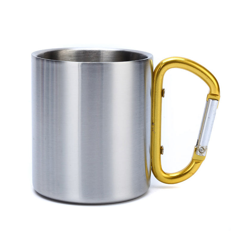 300ml Stainless Steel Travel With Carabiner Color Handle Mug Double wall Insulation