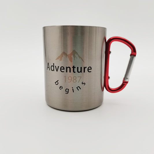 300ml Stainless Steel Travel With Carabiner Color Handle Mug Double wall Insulation