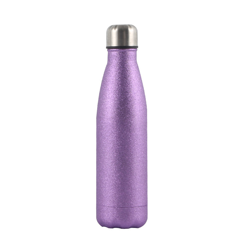 Sublimation Blanks 17oz 500ml Double Wall Silver Glitter Stainless Steel Cola Shaped Sport Water Bottle