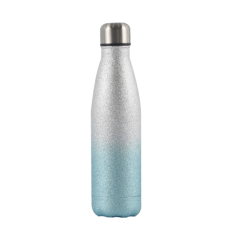 Sublimation Blanks 17oz 500ml Double Wall Silver Glitter Stainless Steel Cola Shaped Sport Water Bottle