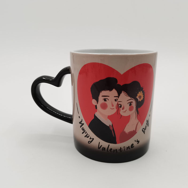 Wholesale Custom Sublimation Blanks 11oz Ceramic Changing Color Coffee Mugs with Heart Handle( Glossy/Matt)