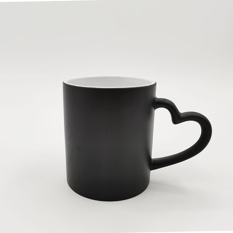 Wholesale Custom Sublimation Blanks 11oz Ceramic Changing Color Coffee Mugs with Heart Handle( Glossy/Matt)