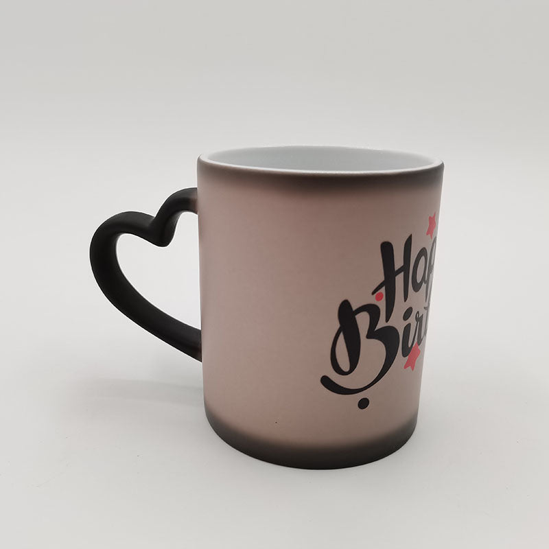 Wholesale Custom Sublimation Blanks 11oz Ceramic Changing Color Coffee Mugs with Heart Handle( Glossy/Matt)