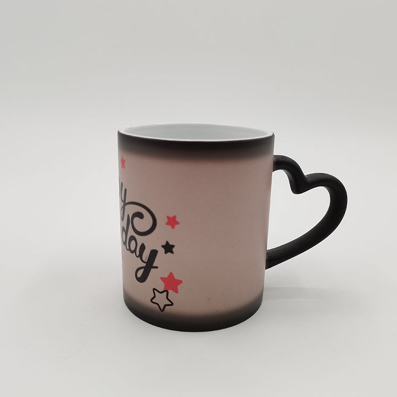 Wholesale Custom Sublimation Blanks 11oz Ceramic Changing Color Coffee Mugs with Heart Handle( Glossy/Matt)