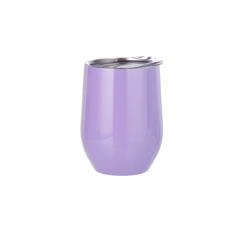 Sublimation Blanks Double Wall 12oz 360ml Colour Stainless Steel Stemless Egg Wine Vacuum Mug Glitter Cup with Lid